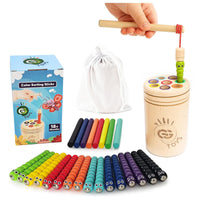 Montessori 3-in-1 Magnetic Fishing and Color Sorting Toy for Toddlers, Wooden Educational Toy for Ages 18 Months to 4 Years, Fine Motor Skills Learning Playset, Sensory Preschool Gift for Boys, Girls